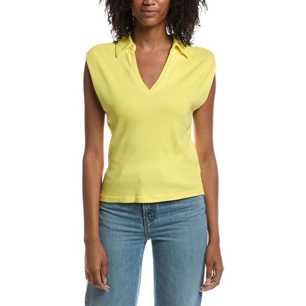 Michael Stars Womens Faye Power Shoulder Polo Shirt, Yellow
